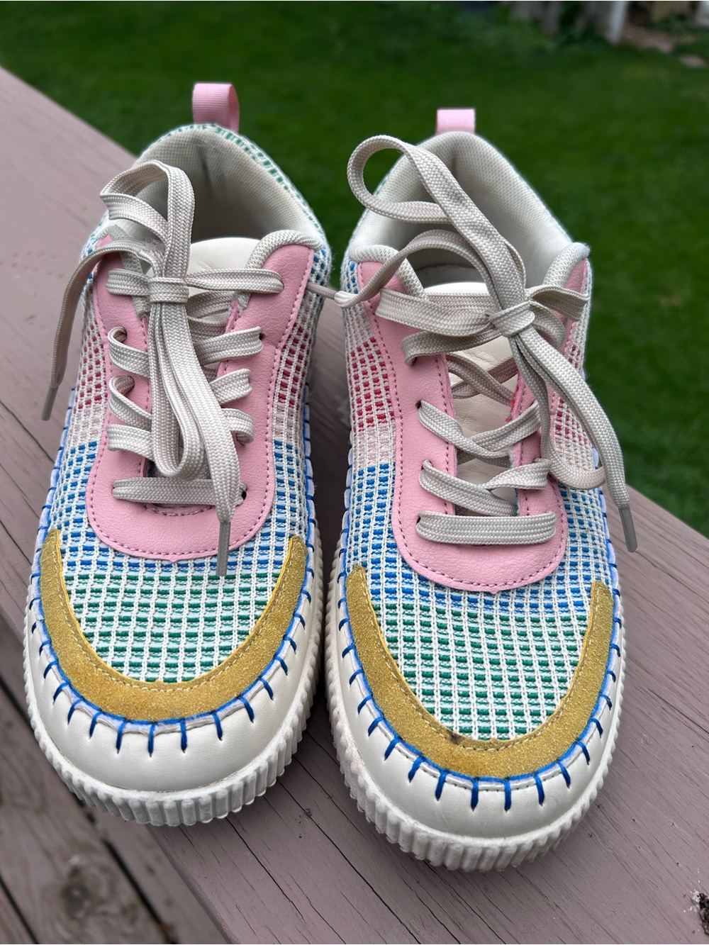 Nicole Miller New York Brita Crochet Patchwork Platform Fashion Sneakers